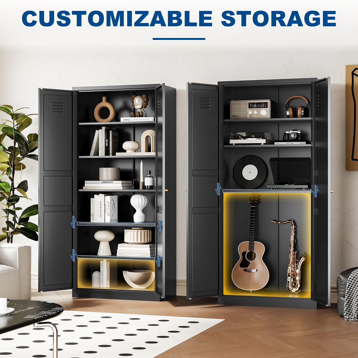 Fesbos Metal Storage Cabinet-71” Tall Steel File Cabinets with Doors and 5 Adjustable Shelves-Black Steel Storage Cabinet for Home,Kitchen, School, Office, Garage Fesbos