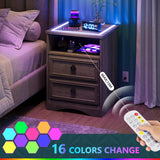 Night Stand Set of 2, Nightstands with LED Light, End Table Bedside Table with Wood Drawers, for Living Room, Bedroom, Sofa, Gray HolliWill
