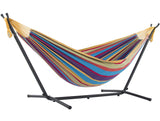 Vivere Double Cotton Hammock with Space Saving Steel Stand, Upgraded Polyester End Strings 450 lb Capacity - Premium Carry Bag Included - USA Grown Cotton (Tropical) Vivere