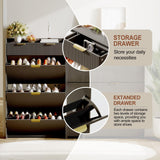 IDEALHOUSE Modern Black Shoe Cabinet with 3 Flip Drawers & 2 Small Drawers & Hook, Slim Fluted Shoe Storage Organizer, Narrow Entryway Cabinet for Apartment, Hallway, Entrance IDEALHOUSE