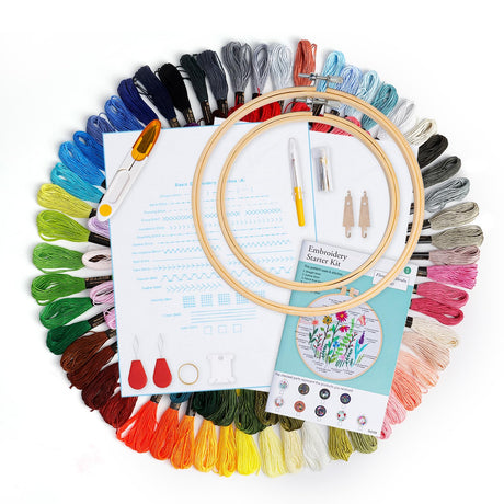 Caydo Embroidery Kit with Water Soluble Embroidery Stabilizer Including 2Pcs Embroidery Hoops, 100 Color Threads, Embroidery Fabric, and Cross Stitch Tool Embroidery Starter Kits for Adults Beginners Caydo