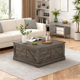 Vabches 31.5" Lift Top Coffee Table with Storage, Farmhouse Square Coffee Tables for Living Room, Center Table with Charging Station and Hidden Space, Grey Vabches