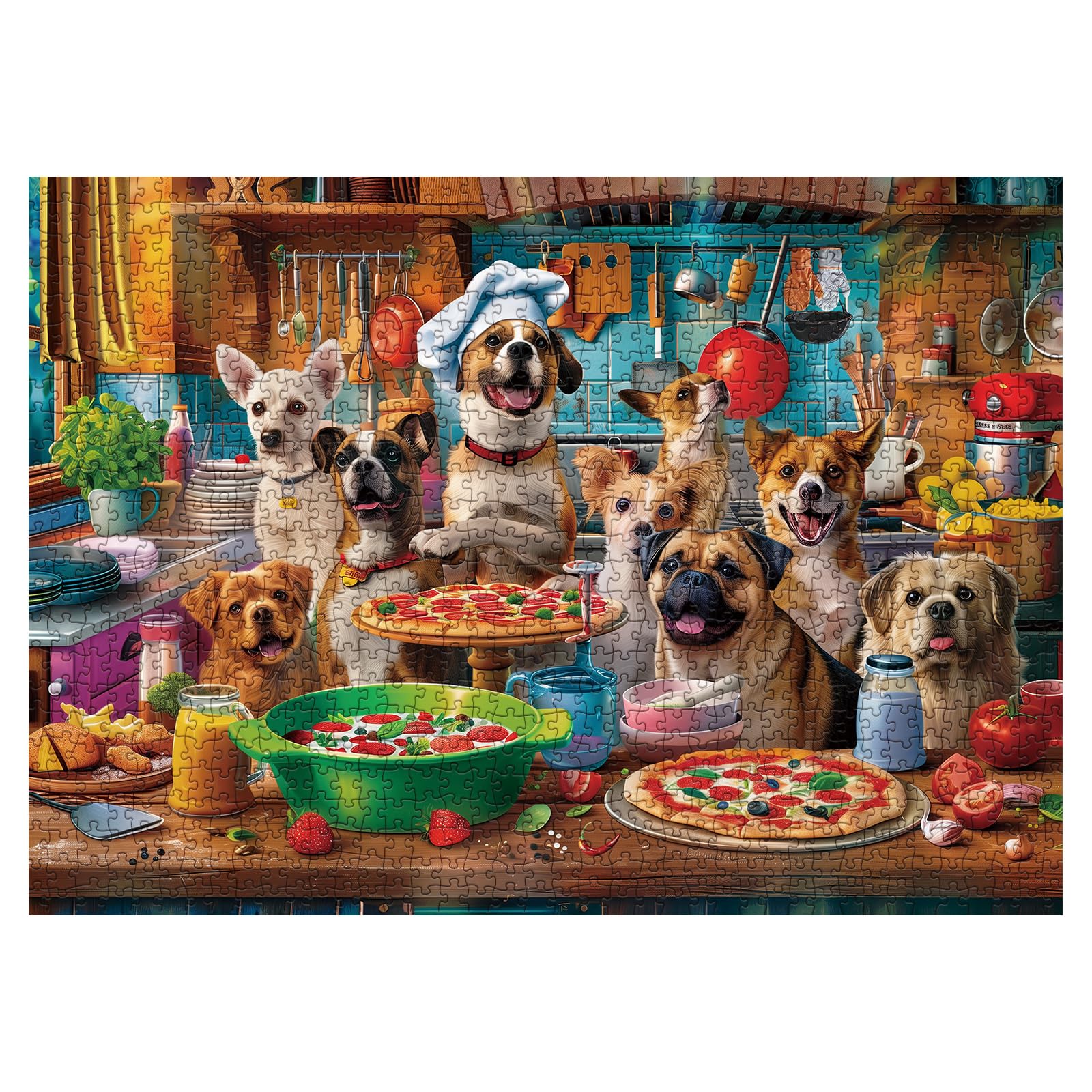 Dog Puppy Pizza Puzzles for Adults 1000 Pieces, Food Kitchen