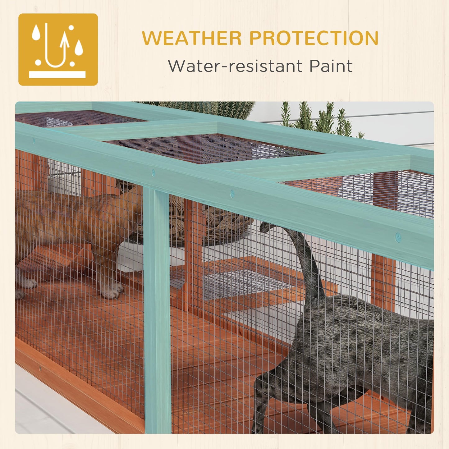 PawHut Outdoor Cat Tunnel with Extendable Design, 59" L Wooden Cat Run with Weather Protection, Connecting Inside and Outside, for Deck Patios, Balconies, Natural Wood - WoodArtSupply