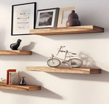 HXSWY Rustic Wood Floating Shelves for Wall Decor Farmhouse Wooden Wall Shelf for Bathroom Kitchen Bedroom Living Room Set of 4 Light Brown 16 Inch HXSWY