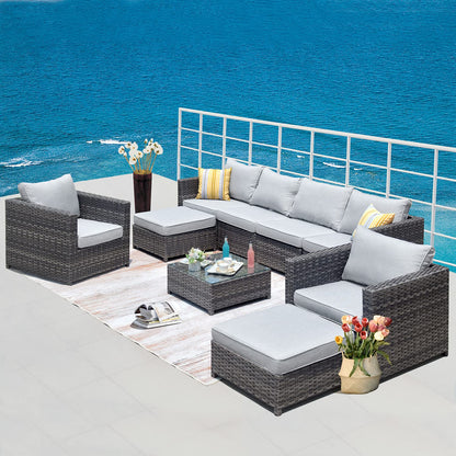 ovios Patio Furniture Set 9 Pieces Outdoor Conversation Set All Weather Wicker Rattan Sectional Sofa Sets with Patio Chairs Fully Assembled Furniture, Big Size, Grey Wicker, Grey - WoodArtSupply