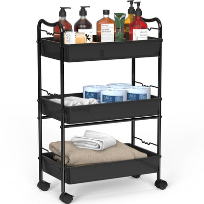 Deco Brothers 3 Tier Metal Rolling Storage Utility Cart with Wheels, Black