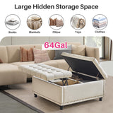 Redlife 35 Inch Large Square Storage Ottoman Bench, Storage Ottoman Coffee Table Large Square Ottoman with Storage Lift Top Tufted Storage Ottoman for Living Room (Beige) Redlifeᅟᅠ