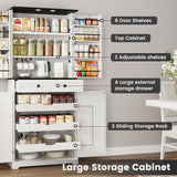 ELYKEN 72" Tall Pantry Cabinet for Kitchen, White Kitchen Storage Cabinet with Slide Out Rack & 8 Door Organizer, Farmhouse Wood Tall Freestanding Cupboard for Dining Room Living Room ELYKEN
