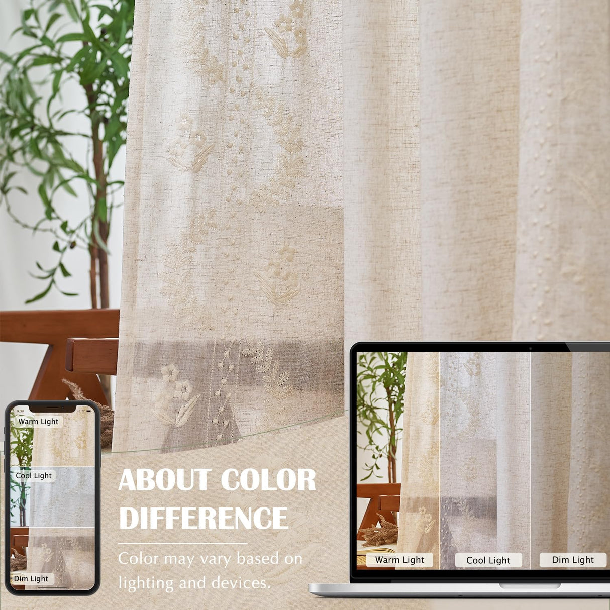 jinchan Belrose Linen Curtains for Bedroom Floral Curtains 84 Inch Length Linen Blend Ivory Embroidered Drapes Farmhouse Flower Patterned Drapes for Living Room Window Treatments Set 2 Panels jinchan