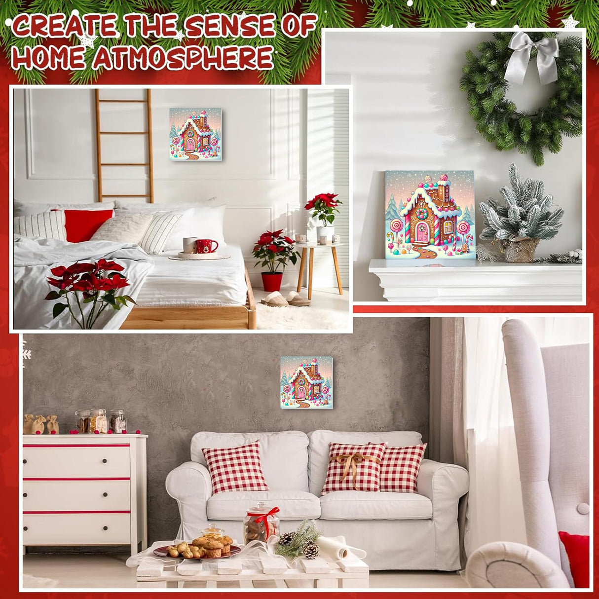 Christmas Paint by Numbers Kit for Kids with Frame - Candy House Paint by Number for Kids, Christmas Kid Painting by Number Kits Age 5-8 for Home Wall Decor 8X8inch (with Wooden Easel) ajepon
