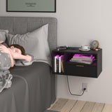 Veegle Black Floating Nightstand with Charging Station and LED Lights,Black Veegle