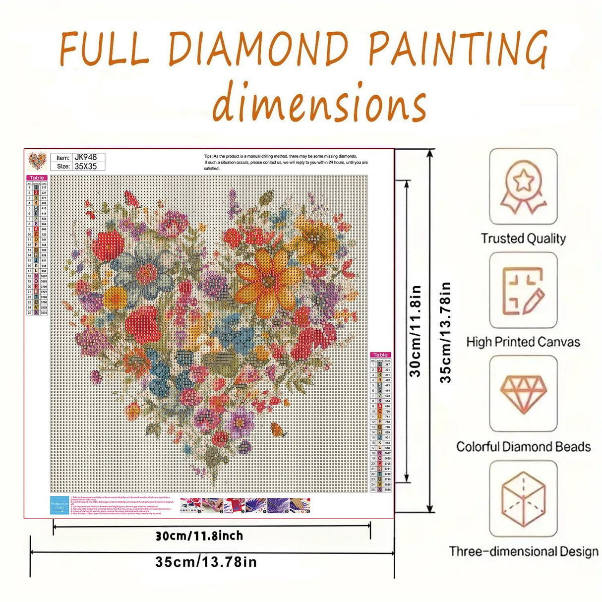 BYGFHLYW 5D Diamond Painting Kits for Adults, Heart Flower Diamond Art Kits for Adults Beginner, DIY Full Drill Diamond Dot Gem Painting for Home Wall Decor 13.78x13.78inch BYGFHLYW