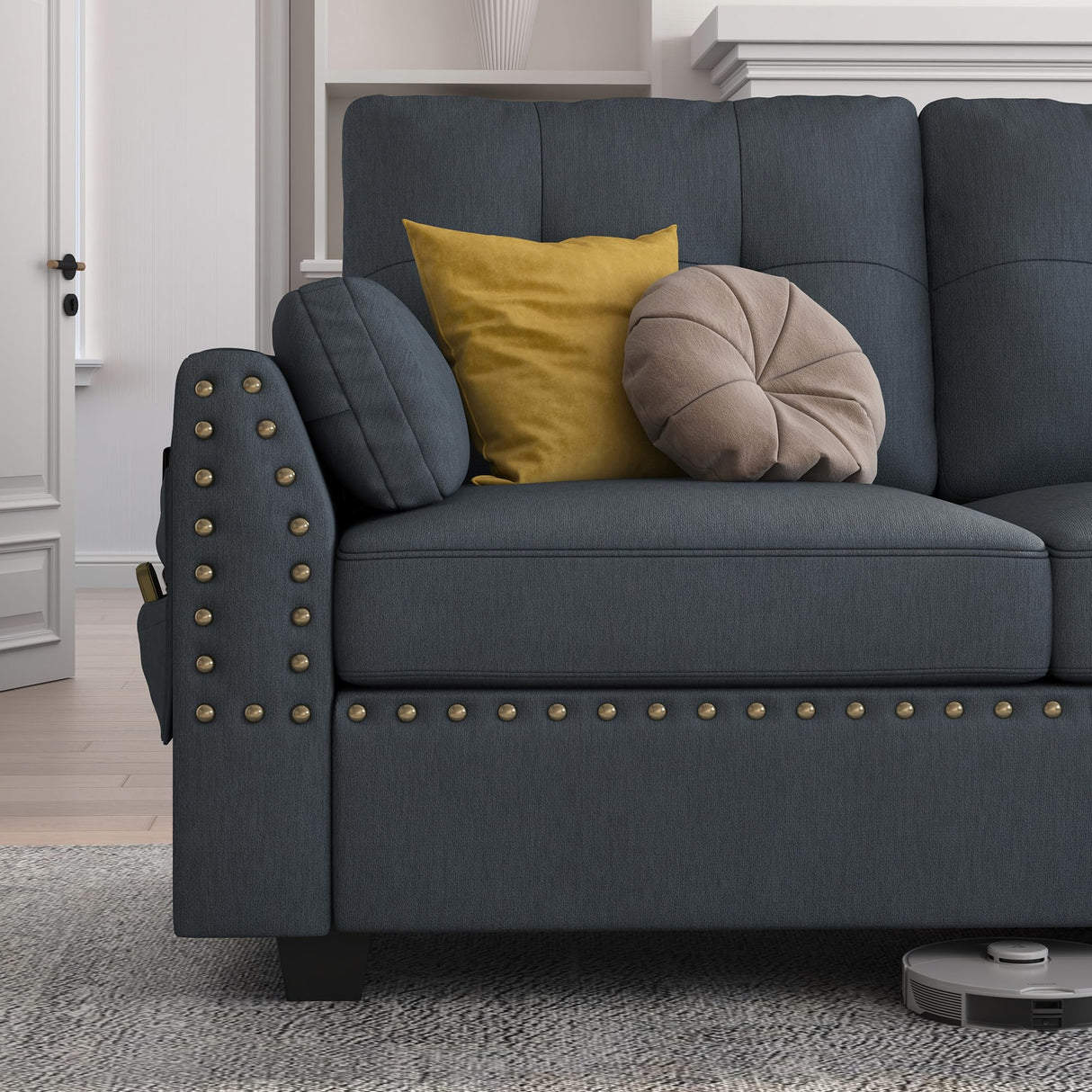 HONBAY Convertible Sectional Sofa L Shaped Couch Reversible Sectional for Small Apartment, Bluish Grey HONBAY