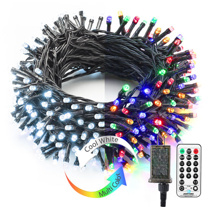 Brizled Color Changing Christmas Lights, 65.67ft 200 LED Cool White & Multicolor Christmas Lights, 11 Modes Remote Dimmable 24V Safe Adapter Outdoor Christmas Tree Lights String for Xmas Party Tree