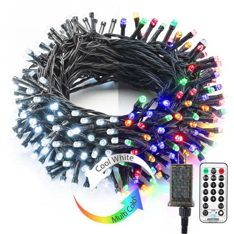 Brizled Color Changing Christmas Lights, 65.67ft 200 LED Cool White & Multicolor Christmas Lights, 11 Modes Remote Dimmable 24V Safe Adapter Outdoor Christmas Tree Lights String for Xmas Party Tree Brizled
