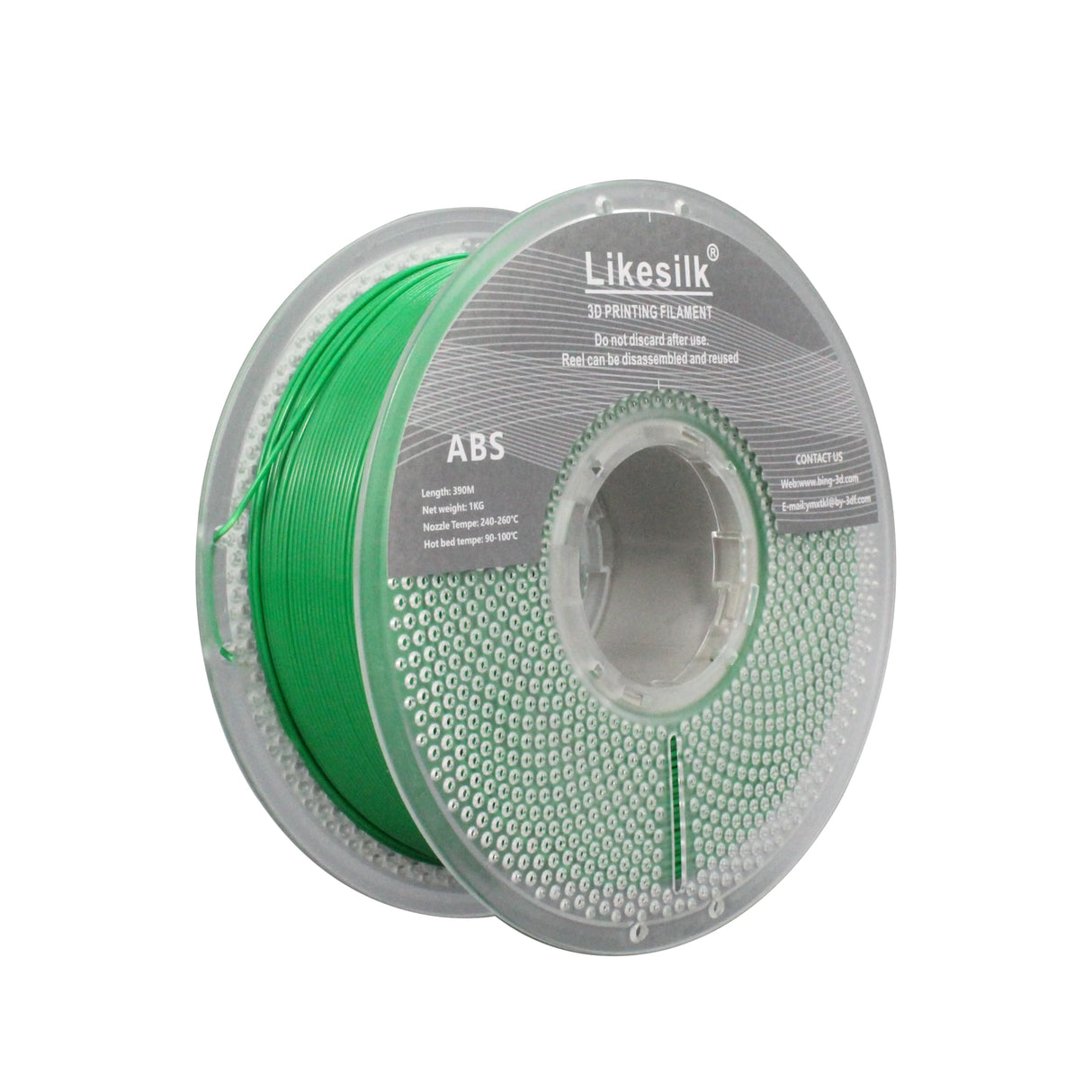 Likesilk 3D Printer Filament 1.75mm, Neatly & Strong 1.75mm Filament for 3D Printing, Accuracy +/- 0.02mm 1KG Spool(2.2lbs), ABS Green 1KG Likesilk