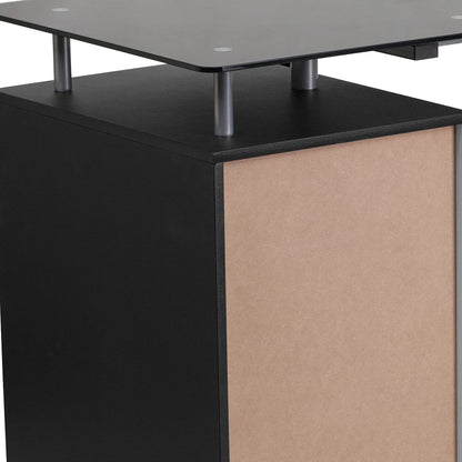 EMMA + OLIVER Black Glass Computer Desk with Three Drawer Pedestal - WoodArtSupply