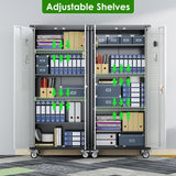 JAORD Garage Storage Cabinets with Wheels and Pegboard,Rolling Metal Storage Cabinets with 2 Locking Doors and 4 Adjustable Shelves for Garage, Home, Assembly Required JAORD