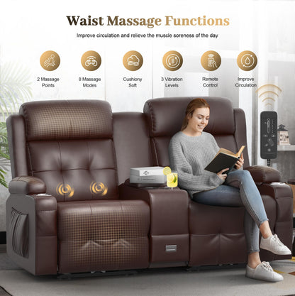 Recliner Sofa Sets, Massage Reclining Loveseat Sofa Heavy Weight Capacity, 1 Single Power Recliner Chairs Heat & Massage, RV Clearance Love Seat Couch with Console, USB, Type C Port for Living Room