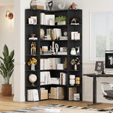 FOTOSOK 74” Tall Corner Bookshelf, 6-Tier Bookshelf and Bookcase with Open Storage, L Shaped Tall Bookcases Wooden Storage Shelves for Home Office, Thickened Boards for Better Load Bearing, Black FOTOSOK