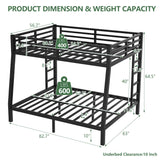 CAPCAEK Heavy Duty Metal Bunk Bed Full XL Over Queen Bunk Bed Frame for Adults, Bunkbeds with 2 Ladder, Noise Free Frames，No Boxing Spring Needed (Under-Bed Clearance 10", Full XL Over Queen Bunk) CAPCAEK
