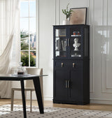 FOREST GRAVITY 71''Tall Pantry Cabinet,Kitchen Pantry,LED Lighting Display Cabinet,a Drawer,3 Adjustable Shelves,Pantry for Dining Room and Kitchen 3 Side Panels of Glass for Better Showcase,Black FOREST GRAVITY