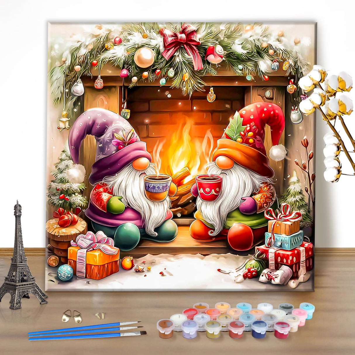 EOBROMD Christmas Paint by Numbers Kits for Adults, Gnome DIY Kits Crafts for Beginner, Christmas Painting Adults, Oil Paint by Numbers for Home Decor Gift 16x16inch(Without Frame) EOBROMD
