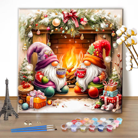 EOBROMD Christmas Paint by Numbers Kits for Adults, Gnome DIY Kits Crafts for Beginner, Christmas Painting Adults, Oil Paint by Numbers for Home Decor Gift 16x16inch(Without Frame) EOBROMD