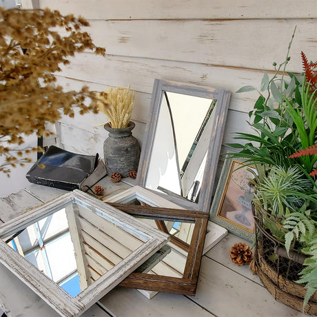 AAZZKANG Wood Framed Mirror Rectangular Rustic Wall Mirror Farmhouse Decorative Small Hanging Mirror for Bathroom Living Room Bedroom AAZZKANG