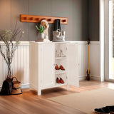 ZENY Bathroom Floor Storage Cabinet with Double Door + Adjustable Shelf, Wooden Organizer Cabinet for Living Room, Bathroom, Bedroom, Modern Home Furniture (White) ZENY