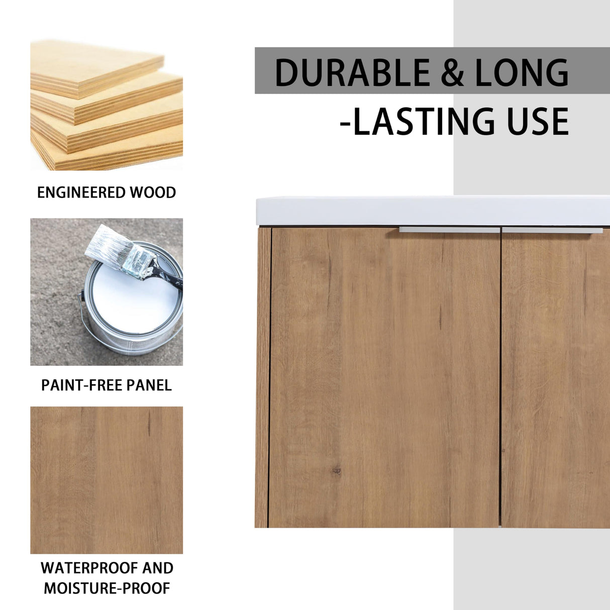 30 inch Bathroom Vanity with Sink, Modern Single Sink Bathroom Vanity, 30" Wall Mounted Bathroom Vanity Cabinet with Resin Basin Top & Soft Closing Doors, Floating Vanity Bathroom in Imitative Oak Minheola