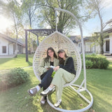 CRIPNAS Egg Swing Chair Outdoor with Stand, Hanging Egg Rattan Basket Chair with Cushion and Pillow, Lounge Chair, Foldable Basket and Metal Stand for Porch, Patio, Bedroom, Balcony,Yard (White) CRIPNAS