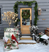 EKOREST Welcome Christams Garden Flags for Outside Decoration, Cardinal Pine Twigs Berry Small Yard Flag, Seasonal Farmhouse Winter Xmas Holiday Outdoor Decor 12x18 Inch Vertical Double Sided EKOREST