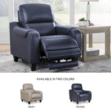 Signature Design by Ashley Mercomatic Contemporary Leather Match Wall Hugger Power Recliner with Adjustable Headrest and USB Ports, Blue Signature Design by Ashley