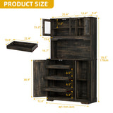 DWVO 71" Tall Kitchen Pantry Storage Cabinet with Charging Station, Kitchen Hutch Cabinet with Storage Drawers, Farmhouse Freestanding Cupboard Cabinet for Dining Room,Dark Rustic Oak DWVO