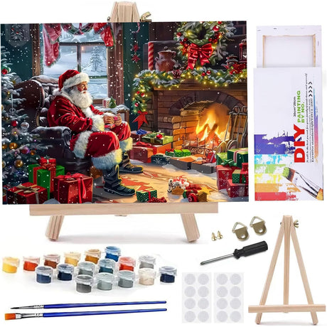 WUDWL Paint by Numbers Kit for Adults Framed Canvas, with Wooden Easel,Paint by Numbers for Kids Ages 8-12, Christmas DIY Acrylic Landscape Oil Painting Arts Crafts, 9.45x11.8inch WUDWL
