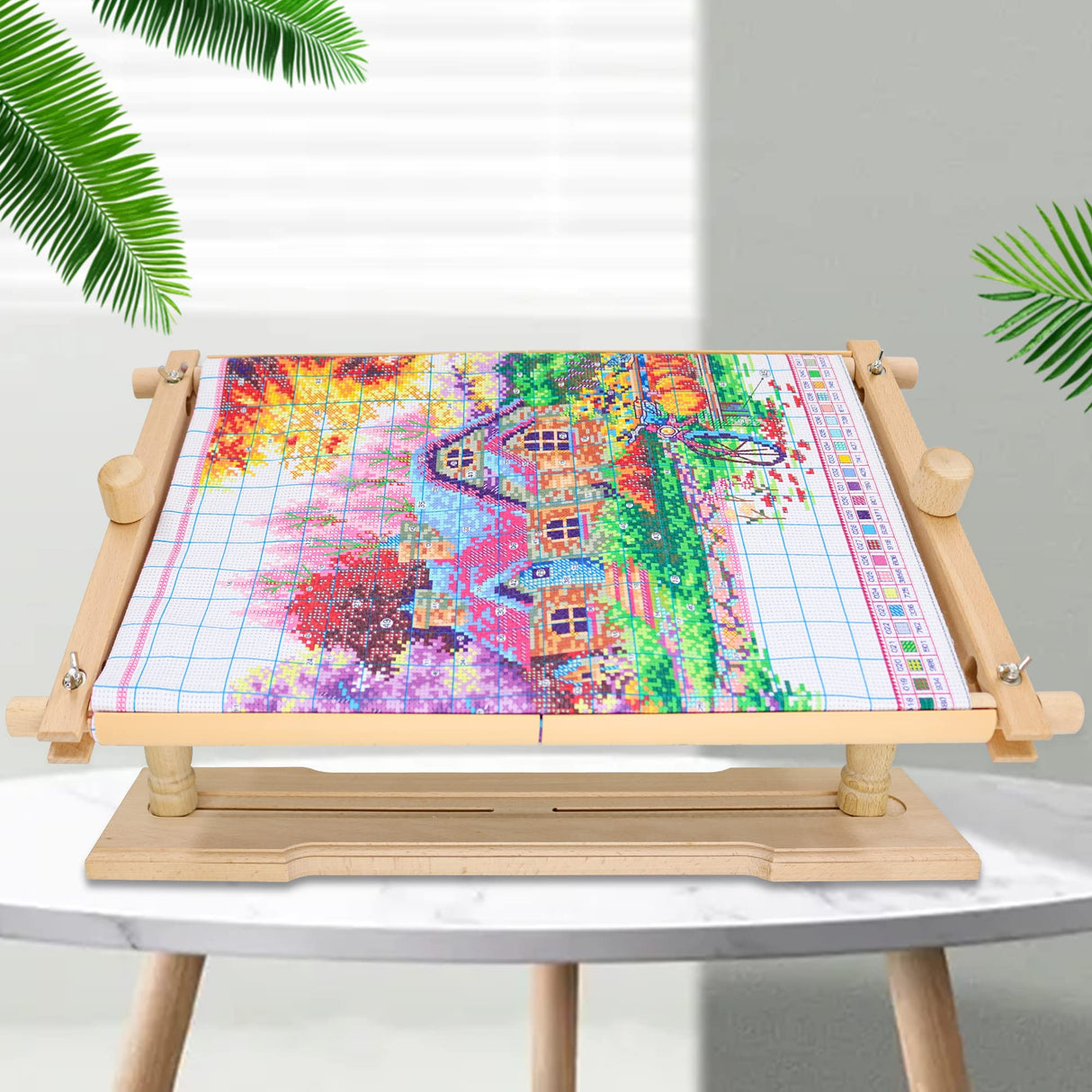 Rotated Table Embroidery Frame Stand - Adjustable Cross Stitch Scroll Frame, Beech Wood Quilting Frame Needlepoint Holder Stretch Bar for Stitching Sewing Craft guofa