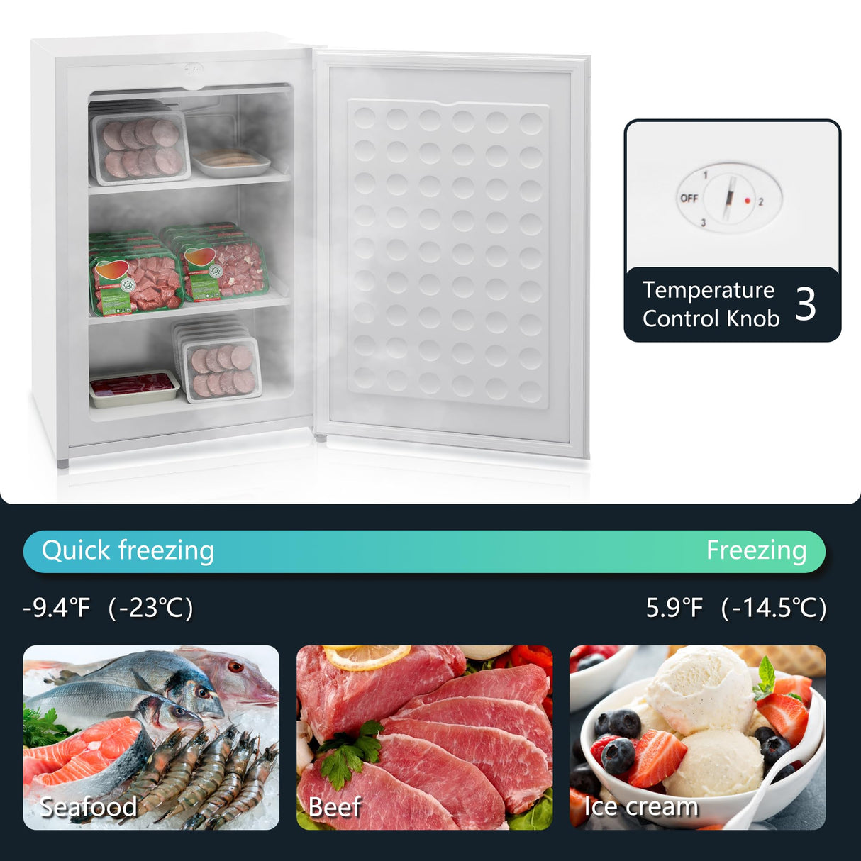 HOMCOM Upright Freezer, 3.0 Cubic Feet Compact Mini Freezer with Reversible Single Door and Adjustable Thermostat, Small freezer for Home, Dorm, Apartment, Home Office, White HOMCOM