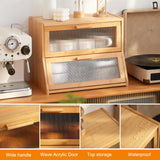 GHWIE Double Layer Bamboo Bread Box for Kitchen Counter,Large Capacity Bread Storage Bin,Bread Container with Acrylic Wavy Door Panel,Natural GHWIE