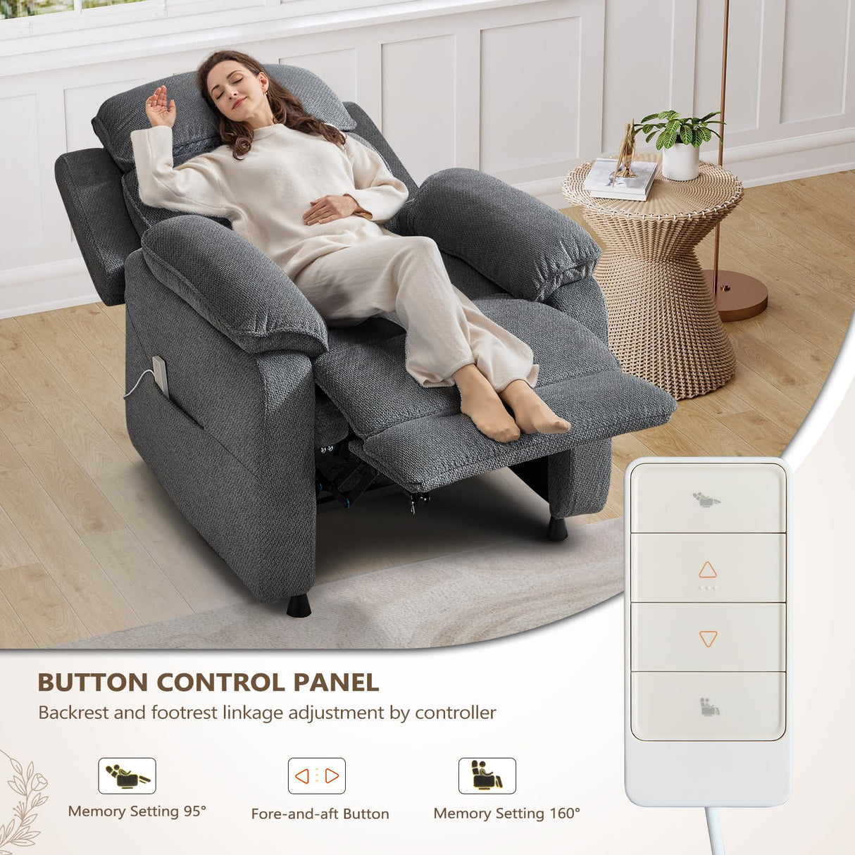 ANJ Power Recliner Chair, Electric Recliner for Adults,Oversized Reclining Chair with Remote & Side Pockets for Living Room， Bedroom,Home Theater ANJ