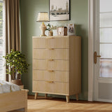 Lulive Dresser for Bedroom Wood Tall Dressers Drawers, Fluted Modern Dresser 5 Drawers Natural Lulive
