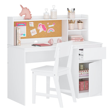 UTEX Kids Study Desk with Chair, Kids Desk and Chair Sets with Hutch and Storage Cabinet, Wooden Children Study Table, Student Writing Desk Computer Workstation for 5-12 Years Old UTEX