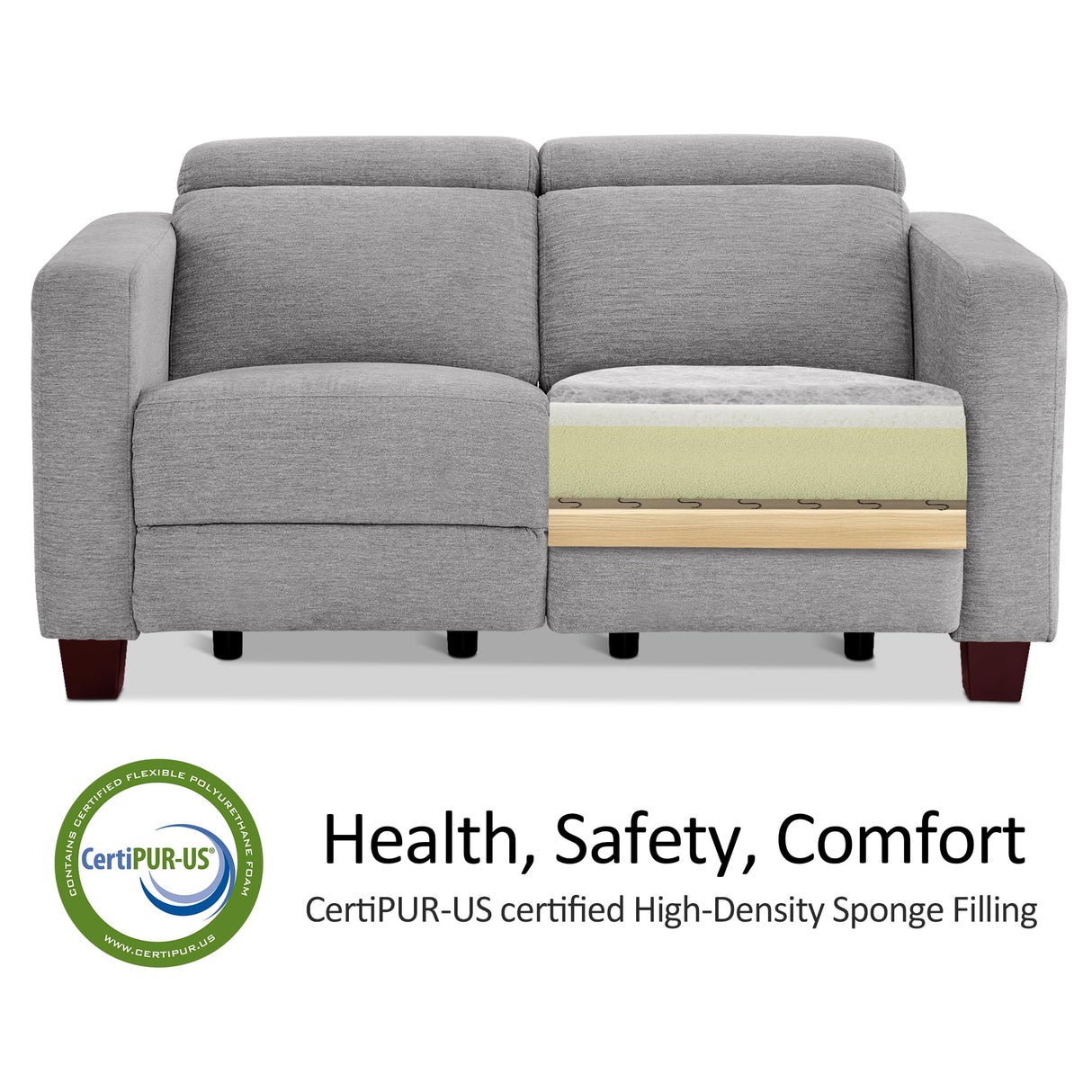 MCombo 62.2'' Wall Hugger Power Loveseat Recliner Sofa with Adjustable Headrest and USB & Type C Dual Charge Ports for Living Room, Office (Fabric, HL198M1) (Grey) MCombo