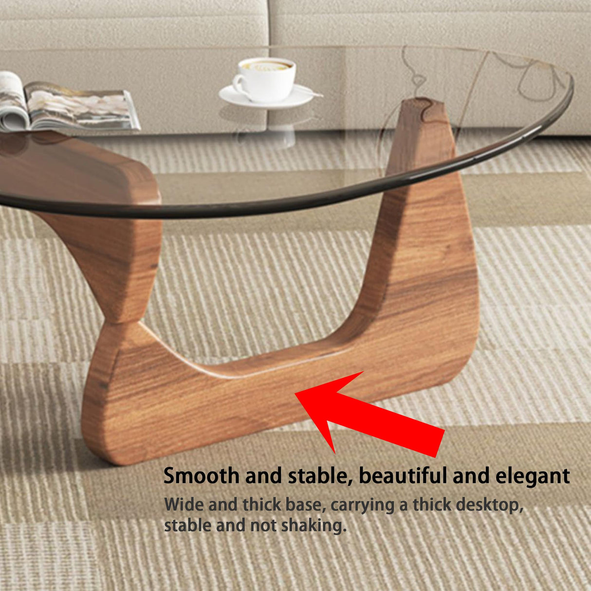 EASYSOUL Modern Glass Coffee Table, 32.68" D x 22.44" W x 15.75" H, Abstract Round Tea Tables for Living Room Home Office Industrial Cocktail Tables (Walnut-Clear Glass, 32.68") EASYSOUL
