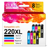 ejet Ink Cartridge Replacement for Epson 220 XL Combo Pack 220XL Ink Cartridges for Epson Printer WF-2630 WF-2650 WF-2660 WF-2750 XP-420 XP-320 (2 Black, 2 Cyan, 2 Magenta, 2 Yellow), Remanufcatured ejet