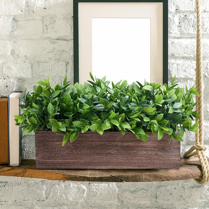 Winlyn 14" Artificial Boxwood Plants in Rectangular Wood Planter Farmhouse Greenery Arrangement Centerpiece Faux Potted Herb Plant for Wedding Dining Room Table Kitchen Windowsill Mantel Shel - WoodArtSupply