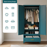 QINPTWUT 71" Large Capacity Metal Wardrobe with 1 Drawers and Adjustable Shelf - Heavy Duty Steel Storage Cabinet for Bedroom, Office,Laundry Room,Bedroom and More (Blue, 71" - 1 Drawer) QINPTWUT