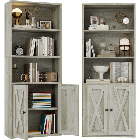 IRONCK Industrial Bookshelves and Bookcases with Doors 11.8 in Depth Set of 2 Floor Standing 5 Shelf Display Storage Shelves Bookcase Home Decor Furniture for Home, Office, Living Room, Bedroom IRONCK