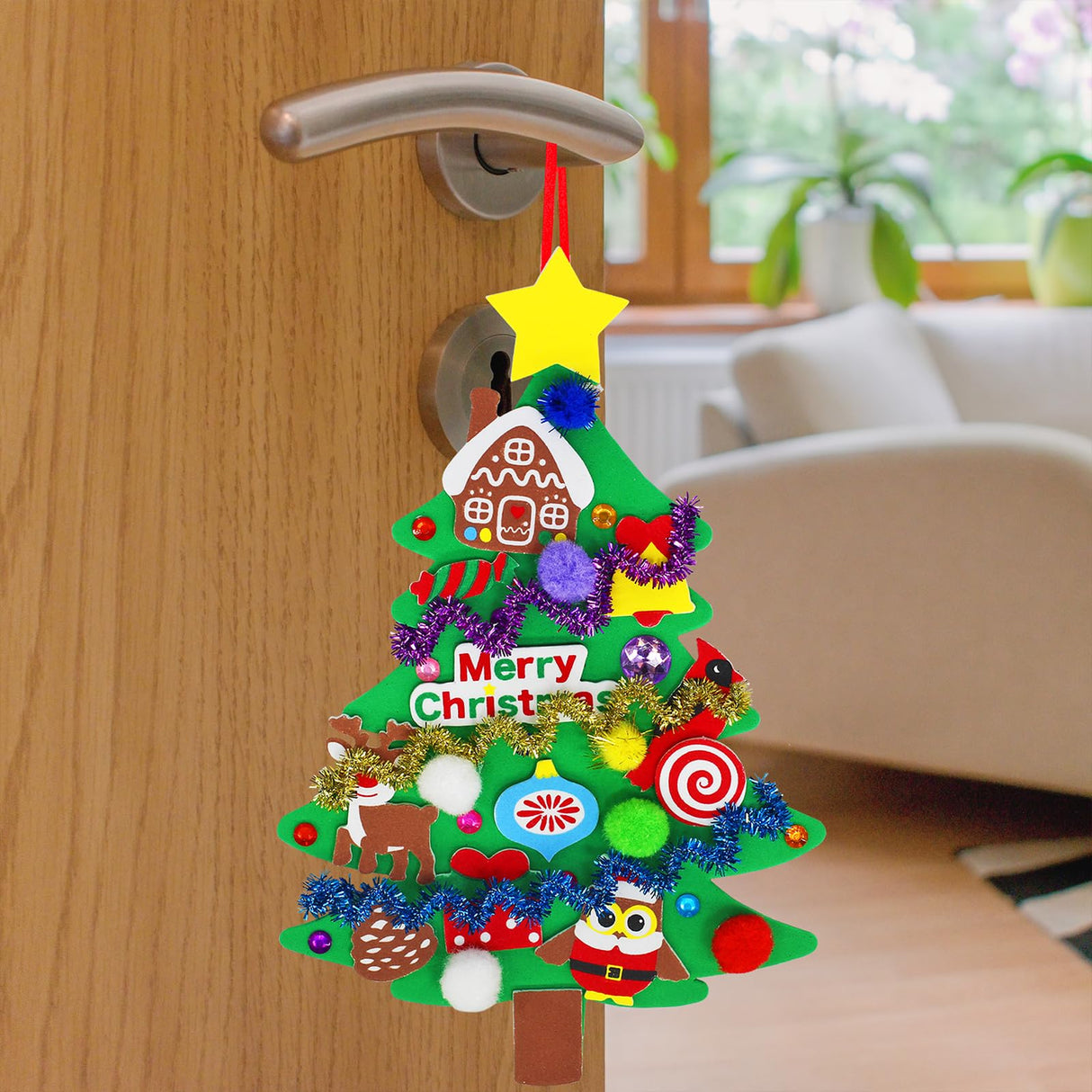 Winlyn 24 Sets Christmas Tree Ornaments Decorations Art Sets DIY Christmas Craft Kits Pine Tree Snowman Snowflake Penguin Foam Stickers Arts and Crafts for Kids Party Favors Home Classroom Activities Winlyn